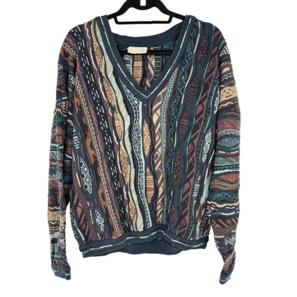 COOGI Australia vintage 90s wave knit mercerized cotton v neck sweater